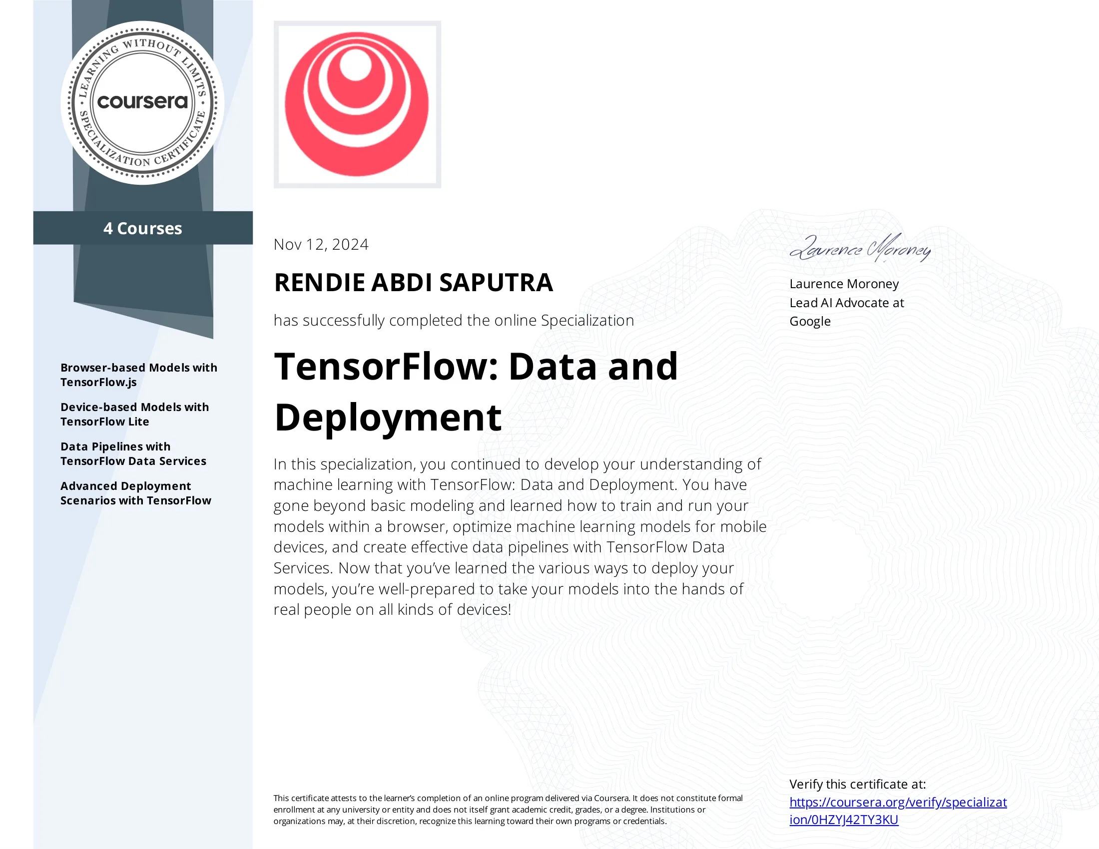 TensorFlow: Data and Deployment Specialization