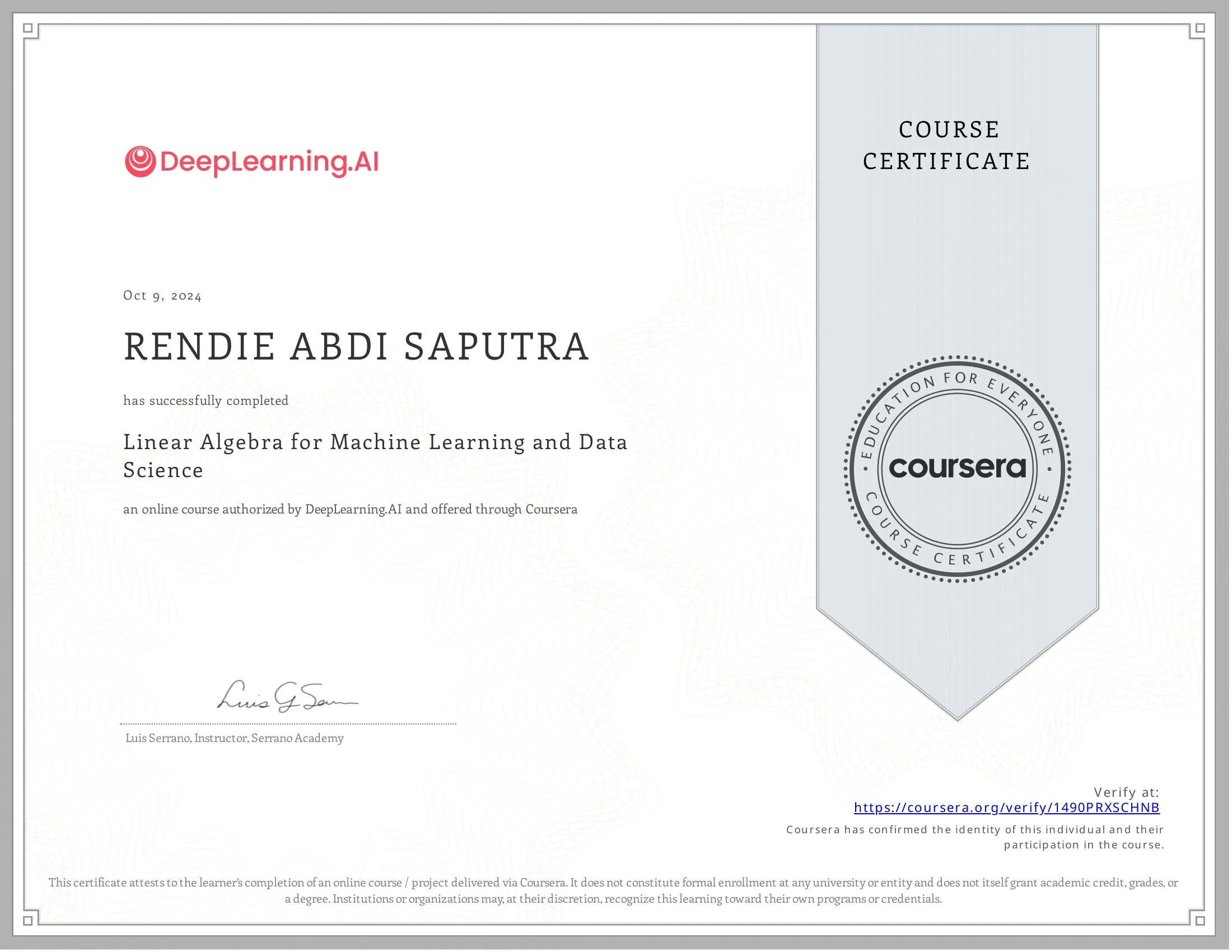 Linear Algebra for Machine Learning and Data Science