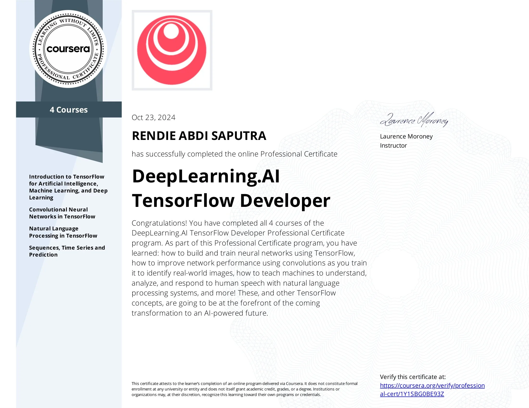 DeepLearning.AI TensorFlow Developer Professional Certificate